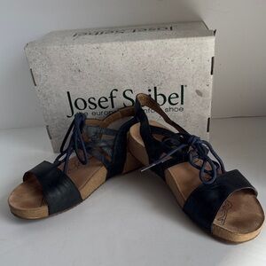 Josef Seibel Navy Lace-Up Cork Wedge Sandals